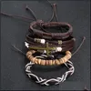 Bracelets de charme Mens Bracelete vintage Conjunto de mitlayer ajustável Bracelets de couro cruzado Braça de pulseira de pulseira Pulseira de pulseira para homens Hip dhi1c