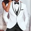 Mens ternos Blazers Tuxedo de casamento branco e preto para o noivo 3 peças Slim Fit Man Man Moda Costume com calças Chegada 221121