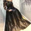 One Shoulder Black Long Evening Dress Party Elegant Robe de Soiree Long Sleeve Vintage Prom Gown