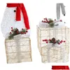 Decorazioni natalizie Decorazioni natalizie 3 pezzi / set Decorazione Confezione regalo Ornamenti per alberi Ferro luminoso Art Home Outdoor Mall Drop Del Dh0Yt