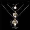 Necklace Earrings Set Hesiod Butterfly Wedding Bridal Simulated Pearl Crystal Multi-layer Chain Sets For Women