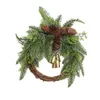 Flores decorativas, corona de mimbre navideña, ramas naturales de pino, bayas, conos de pino para suministros DIY, decoración de puerta del hogar Q0S0