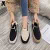 Dress Shoes mixed color lambfur flat shoes woman thicken padded warm plush winter loafers round toe anti-slip rubber flats furry espadrilles 221119