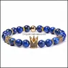 Beaded Natural Stone Lapis Lazi Crown Armband flätad koppar Microinlaid Zircon Diamond Armband Bead Women Mänmodesmycken Dr Dh5am