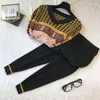 Tweede stuk broek sweater van dames sets vrouwen vintage geprintte lange mouw v-neck patchwork pullover pak enkellengte gebreide outfits