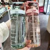 Water Bottles 2 Liter Bottle with Straw Female Girls Large Portable Travel Sports Fitness Cup Summer Cold Time Scale 221119