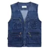 Gilet da uomo di grandi dimensioni con scollo a V classico multi denim da lavoro Gilet casual solido da uomo con molte tasche Giacca senza maniche da pesca 221121