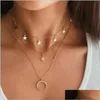 Pendant Necklaces Fashion Retro Layered Gold And Sier Necklace Personalized Chain Moon Map Pendant Choker Necklaces For Women Drop D Dh3Gx