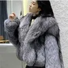 여성 인간이 만든 여우 코트 짧은 재킷 v- 넥 캐주얼 겨울 외투 여성 패션 아웃복