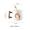 Mugs Household Drinking Cup Coffee Mug Spoon With Lid Couple Men And Women Trend Personality Creative Cartoon Ceramic