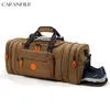 Bolsa de designer CARANFIER 16oz Canvas Travel Duffle Bag para homens Compartimento de sapato Expansível Design 50L / 55L Dry Wet Separation Bags Pocket Weekender