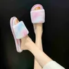 Slippers Plush Shoes Velvet Antislip J220716 Rainbow Color Cotton Female House Indoor Heat Cute Plush Soft Bottom Home Autumn Slippers