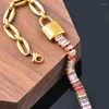 Link Bracelets SINLEERY Trend 316L Stainless Steel Colorful Square Cubic Zirconia Bracelet For Women Gold Color Lock Jewelry Gifts SL527 SSB