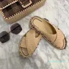 Top quality Beige Braided raffia motif slide for women slip on shoes flats casual sandal luxury designers slides high band slipper factory footwear