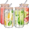 US STOCK 16 oz Sublimation Glass Beer Mugs with Bamboo Lid Straw Tumblers DIY Blanks Frosted Clear Can Cups Heat Transfer Cocktail Iced Coffee Whiskey ss1121