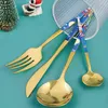 Set di stoviglie a mangiare utensili in acciaio inossidabile cucchiai e coltelli set di forchetti riutilizzabili di Natale con 1 zuppa grande