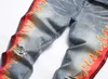 Men's Jeans Pants Men Strpe Fire Denim Streetwear Punk Stretch Pants Buttons Ripped Slim Pencil Trousers