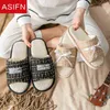 ASIFN Cotton Slippers Women Home Indoor Four Seasons House Bottom Japonês Casal Janealmente Linear Menina Mulheres Sapatos J220716