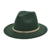 Berretti Fedora a catena in oro fine Cappello per donna Uomo Classico Piuma nera Cappelli di moda di lusso Panama Autunno a tesa larga