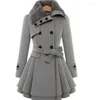 Kvinnors diken Retro Fashion Wool Coat Kvinnor Krage Dubbelbröst Slim Fit Casual Solid Color Long Sleeve With Belt 2022