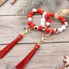 Christmas Beaded Bracelet Keychain Cartoon Silicone Bead Bracelet Wrist Keyring XMAS Gift Tassel Key Chain