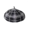 Berets 2022 Fur Knitted Plaid Retro Beret Autumn And Winter Korean Fashion Warm Painter Hat Female Camouflage