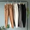 Pantaloni da donna Capris Casual Autunno Inverno Tasche a vita alta elastiche coreane Pantaloni Harem in pelle scamosciata Pantalon Femme 221121