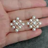 Stud Earrings KKGEM 21mm Natural Freshwater White Pearl Cz Pave Gold Plated For Women Gift