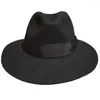 Berets Fashion Black Wool Feel Fed Brim Fedora Шляпа для мужчин или женщин -7 см.