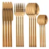 Dinnerware Sets Black Cutlery Set 304 Stainless Steel Mirror Knife Spoon Dinner Silverware Shiny Fork Coffee Tableware