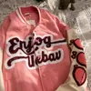 Kurtki męskie Męska kurtka baseballowa Bomber Kobiety Mężczyźni Odzież wierzchnia Płaszcze Styl preppy Uciekają Moda męska Trendy odzieżowe Różowy