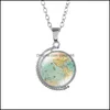 Pendant Necklaces World Map Necklace Time Gem Double Sided Glass Cabochon Pendant Rotatable Necklaces Women Children Sweater Chain F Dhjat