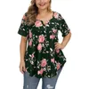 Camiseta de tamanho grande feminino 5xl plus size feminino vestuário com estampa de flor camisa curta manga curta lideies tops tops de verão botão casual de tamanho grande camisetas fêmeas 221121