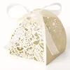 Favor Holders Laser Cut Hollow Candy Boxes Presentväskor Box med Ribbon Wedding Party Supplies