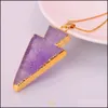 Anhänger Halsketten natürliche Edelstein Stein vergoldete Pfeilspitze Anhänger Halskette Rosenquarz Amethyst Drop Lieferung Schmuck Halsketten Anhänger DHW06