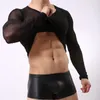 Undershirts Mens Undershirt Sexy Gay Clothing Nylon Mesh Transparent Sheer Shirts Long Sleeves Slip Homme T Underwear Clubwear