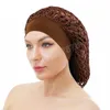 Bonnets de nuit en Satin Double couche pour femmes avec filet élastique en filet au Crochet couvre-tête Turban casquette de perte de cheveux