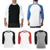 Mäns T-skjortor 3/4 ärm T-shirt med kontrast Raglan ärmar O-hals Bomullsblandning Mens Basic S-XXL