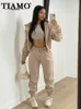 Womens Two Piece Pants TIAMO 3 Sets Outfits Fashion Solid Color Plush Hooded Sweater Harun Sports Casual Suit Wholesale Drop 221121