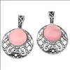 Lockets شبه الحجر الثمين Rose Quartz المعلقات 40 مم مطلي Sier سبيكة 20mm كابوشون كريستال نساء المجوهرات 60 سم سلسلة Drop Dhtzt