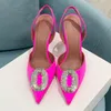 Frauen Fr￼hling Sommerkristall Satin Slingback Pumpe Schuhe Sandale Luxusdesigner High Stiletto Ferse Sexy Spoced Toe