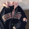 Femmes Down Parkas Preppy Femmes Veste American Vintage Lettre Broderie Faux Twopiece Baseball Uniforme Automne Doux Cool Hip Hop Hommes Manteau 221121