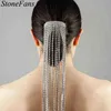 Jóias de cabelo de casamento Pedas de pedras brilhantes clipe de cadeia de borla longa de shiny para mulheres acessórios luxuosos artesanais T220907