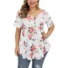 Camiseta de tamanho grande feminino 5xl plus size feminino vestuário com estampa de flor camisa curta manga curta lideies tops tops de verão botão casual de tamanho grande camisetas fêmeas 221121