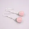 Boucles d'Oreilles Pendantes Argent Sterling S925 Pur Cristal Rose Femme 38 10mm Fleur Boule