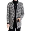 Herr ull blandar Houndstooth Lapel Midlength Men Windbreaker Coat Winter Suit Collar Fashion Print Casual Overcoat Jacket Streetwear Social Coat 221121