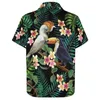 Mäns avslappnade skjortor palm lämnar skogsskjorta män blommor och fåglar trycker sommar harajuku blusar kortärmad överdimensionerad