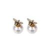 Charm Explosive Retro Bee Asymmetrical Personality Earrings Female Net Red High Version Rear Hanging Letter Pearl Love 221119