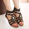 Sandals Summer Women Shoes Flat Ankle Strap Zipper Beads Rhinestone Ladies Open Toed Gladiator Footwear