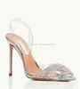 Sandales Chaussures Pompes Talons Hauts Élégantes Marques D'été Gatsby Bout Pointu Slingback Cristal Remous Pvc Robe De Soirée De Mariage Eu35-43